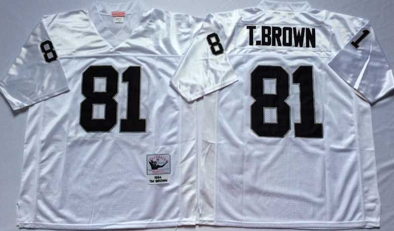 Raiders 81 Tim Brown White M&N Throwback Jersey